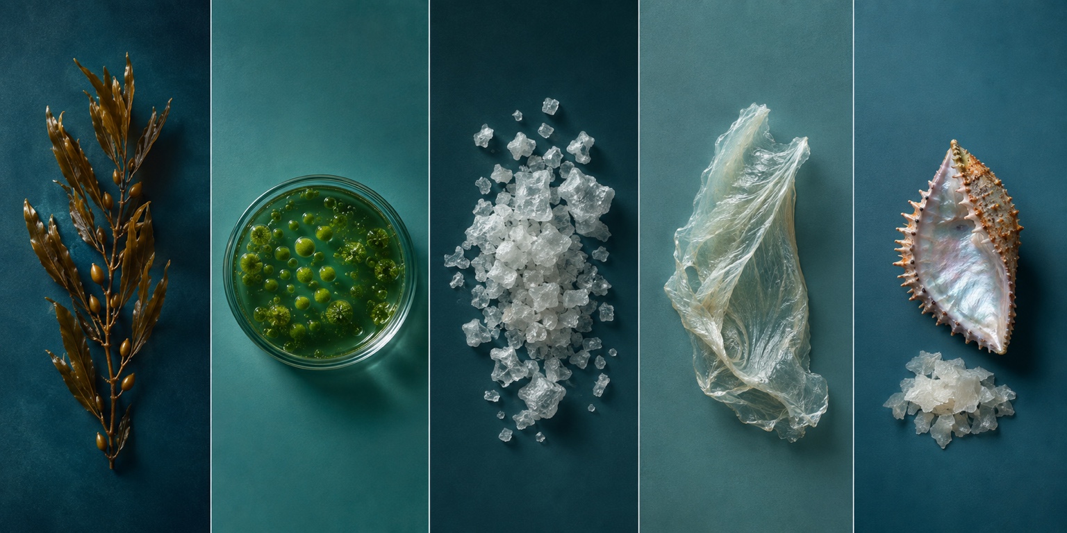 Regenerative marine resources including macroalgae, microalgae, marine minerals, marine collagen, and chitosan